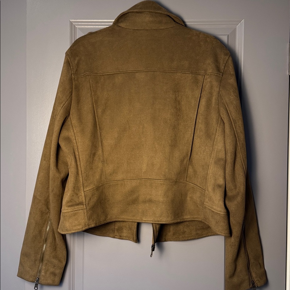 Banana Republic Faux Suede Moto Jacket Camel Brown Zip Jacket - Picture 7 of 7